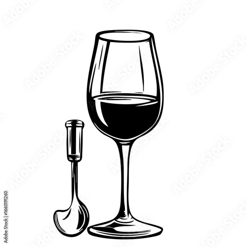 Stylized vector of a wine glass and a pour spout for serving wine