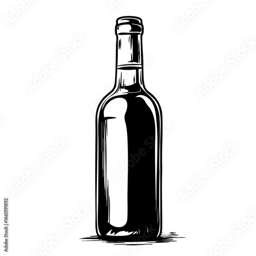Black vector illustration of a classic wine bottle showcasing elegant contours and a minimalist design for various creative uses