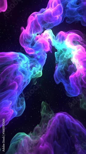 Ethereal Cosmic Nebula of Glowing Pink and Blue Gas Clouds Swirling in Deep Space