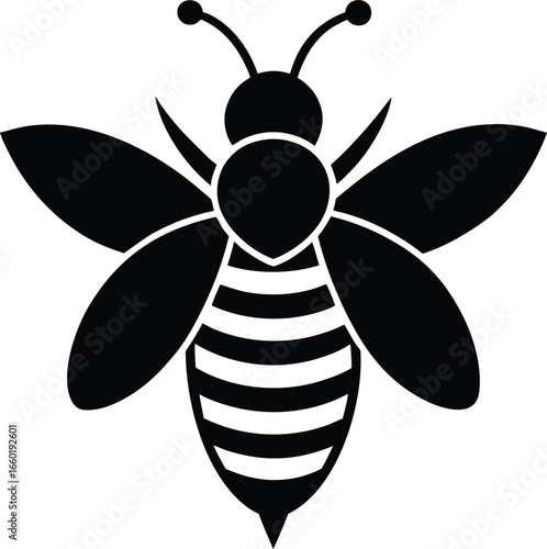 Elegant honeybee silhouette on clean white background