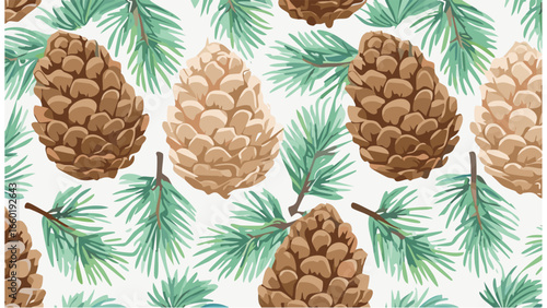 Seamless botanical pattern collection with green leaves, pine cones, cinnamon sticks, and floral silhouettes for eco-friendly nature-inspired design backgrounds