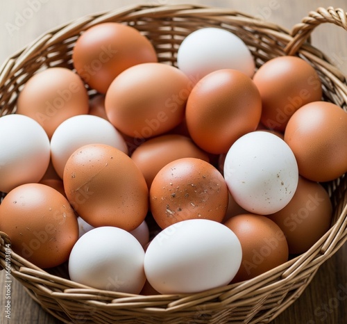 Wallpaper Mural Fresh organic brown and white chicken eggs in a rustic wicker basket Torontodigital.ca