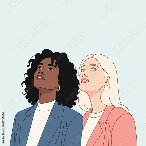 Hopeful Future Two Women Gazing Upward