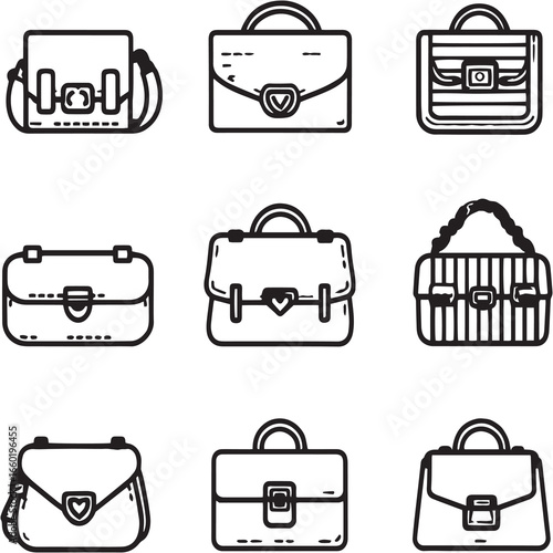 Crossbody Bag black Line Editable Icons set