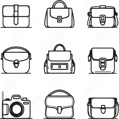 Crossbody Bag black Line Editable Icons set
