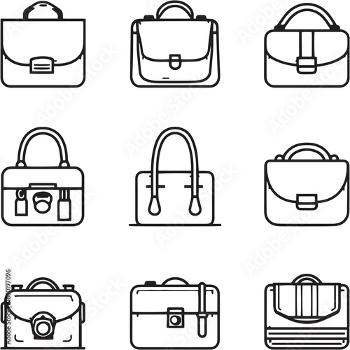 Crossbody Bag black Line Editable Icons set