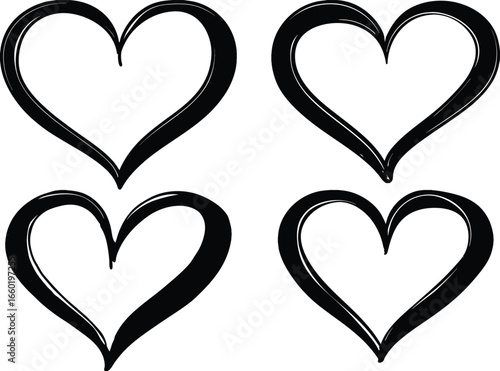 Collection of Heart Shapes: A set of elegantly sketched heart shapes, each with a distinct yet harmonious outline, symbolizing love, affection, and emotional connection.