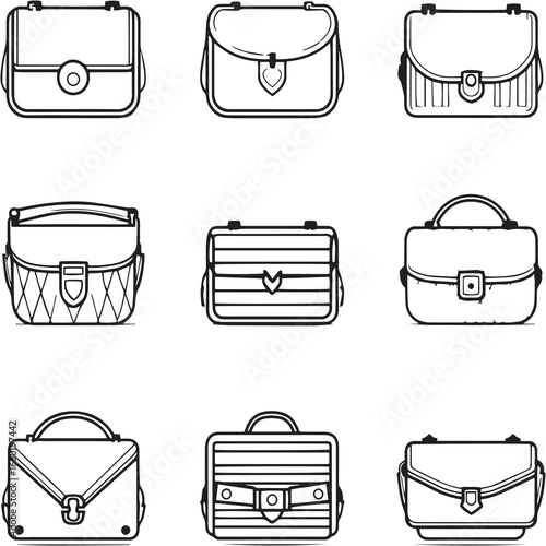 Crossbody Bag black Line Editable Icons set