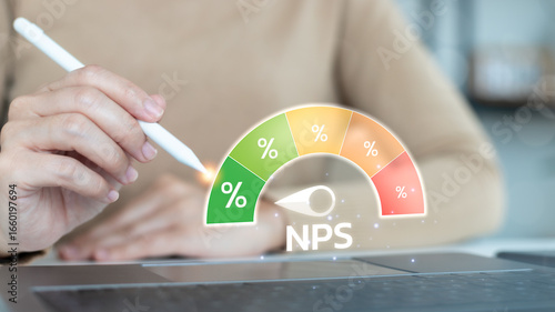 Photos Net promoter score (NPS) dashboard concept for customer satisfaction and business analytics