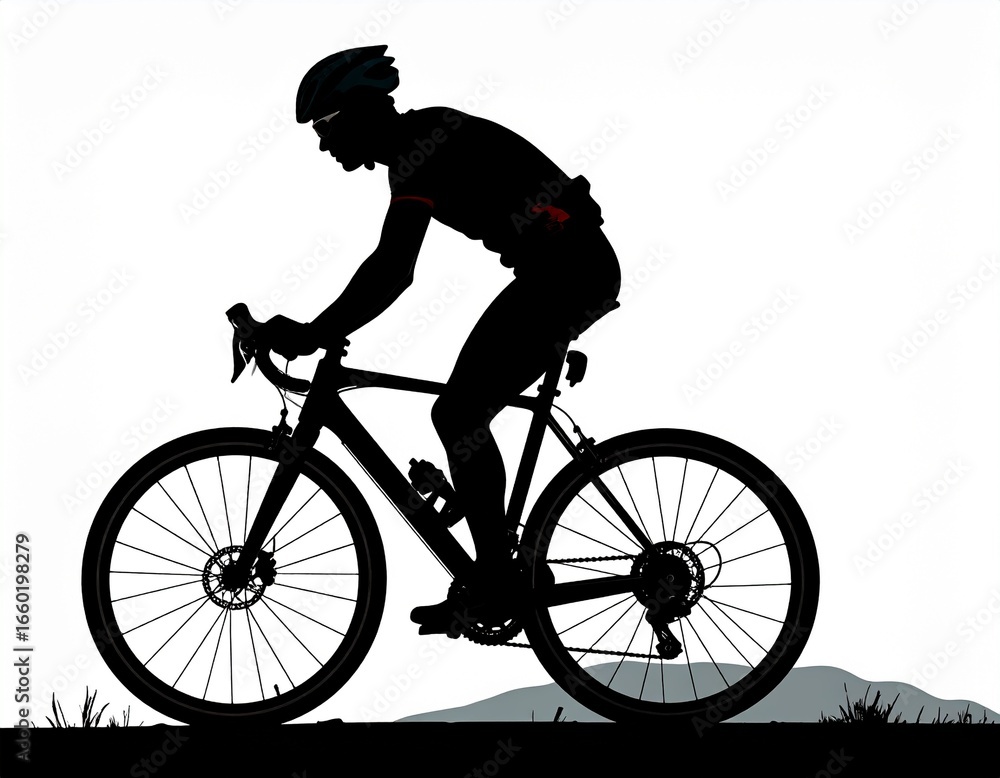 Naklejka premium Silhouette of a cyclist pedaling on a path, highlighted by a simple background.