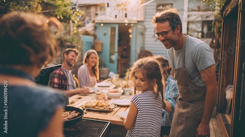 Extended family enjoying a backyard barbecue on a sunny day, highlighting intergenerational bonding, leisure time, and the importance of family connection in everyday life