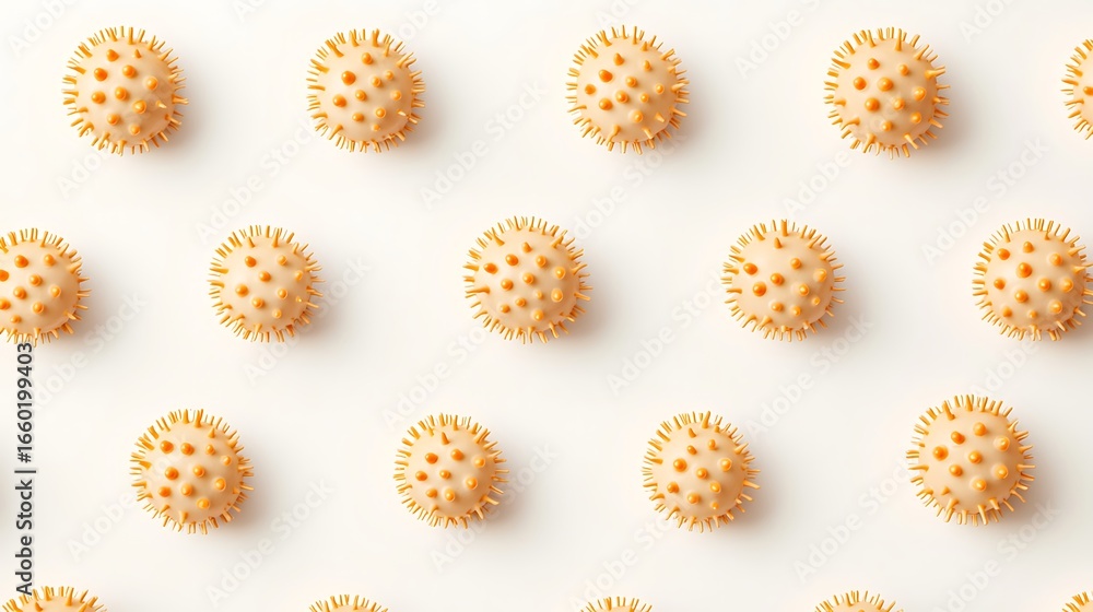 A pattern of stylized virus-like shapes in an organized layout, featuring a soft color palette of orange and beige against a white background. A pattern of stylized virus-like shapes in an organized layout, featuring a soft color palette of orange and beige against a white background.