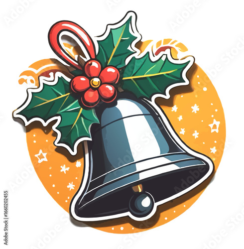 christmas bell with holly vintage cartoon vector