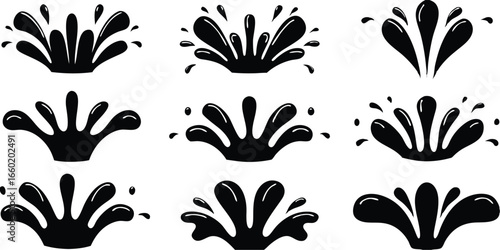 Black Splash: A collection of dynamic illustrations capturing the essence of a fluid splash, showcasing a range of creative water droplet impact visuals.