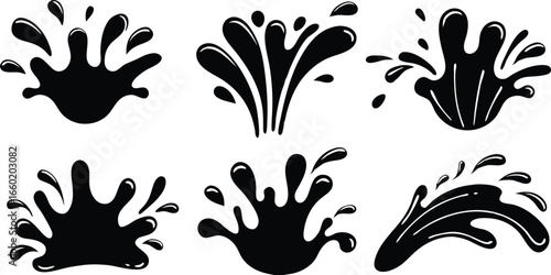 Dynamic Ink Splashes: An artistic collection of dynamic ink splashes in black, perfect for adding a touch of flair and motion to any project.
