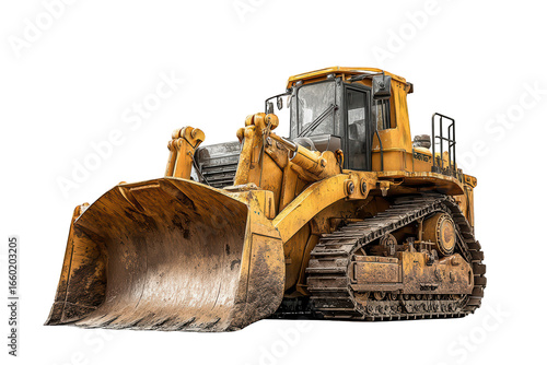 Yellow bulldozer ready for heavy construction work, isolated on black
