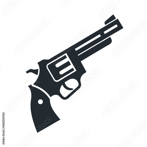Dark gray silhouette of a revolver handgun on a white background pistol firearm