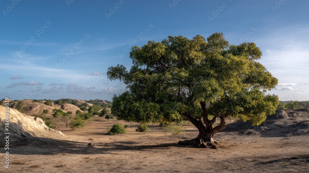 Fototapeta premium Lush tree amidst a barren landscape
