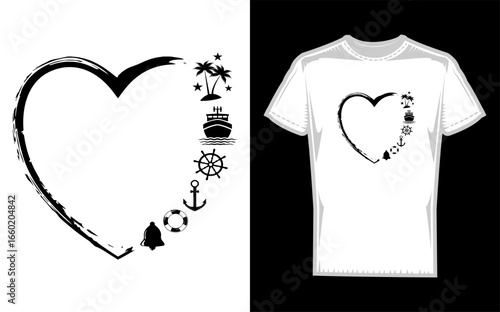 Distressed Heart Cruise Vacation Design with Cat Illustration for Family and Friends