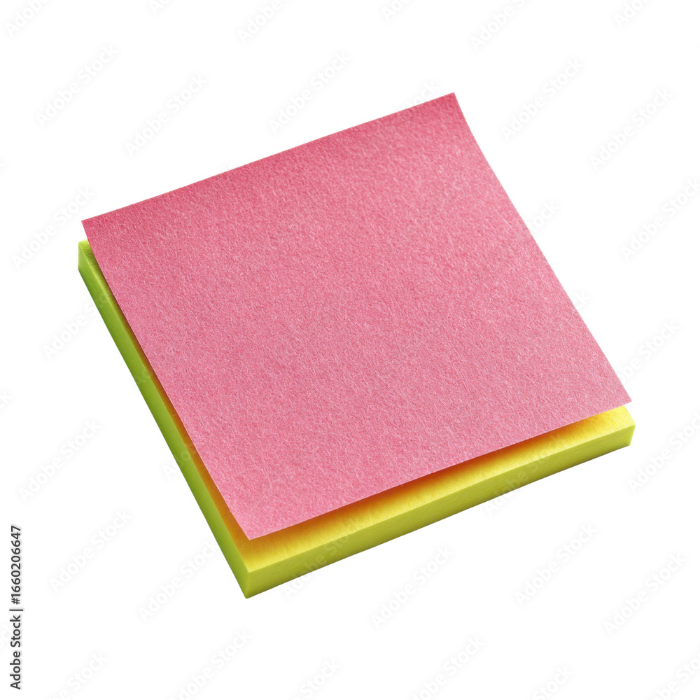 Fototapeta premium Pink and yellow paper notes stacked against black sticky, Isolated On Png Transparent Background