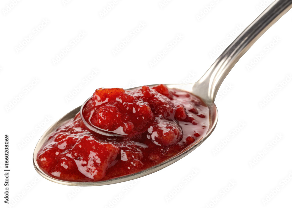 Obraz premium jam strawberry in spoon isolated on a transparent background.