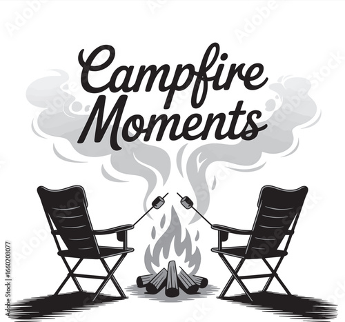 Cozy Campfire Moments Vector Illustration with Chairs Marshmallows and Smoke Ideal for Outdoor Adventure Designs and Relaxing Getaways