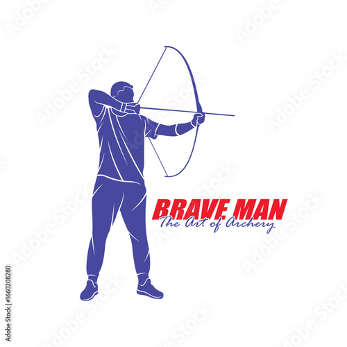 Archer Logo Design Concepts Vector. Silhouette Male Archer Template Illustration