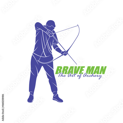 Archer Logo Design Concepts Vector. Silhouette Male Archer Template Illustration