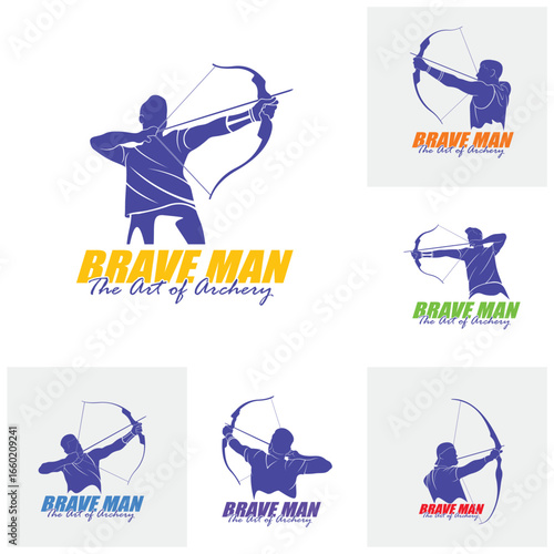 Set of Archer Logo Design Concepts Vector. Silhouette Male Archer Template Illustration
