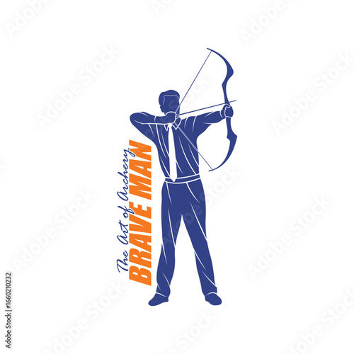 Archer Logo Design Concepts Vector. Silhouette Male Archer Template Illustration