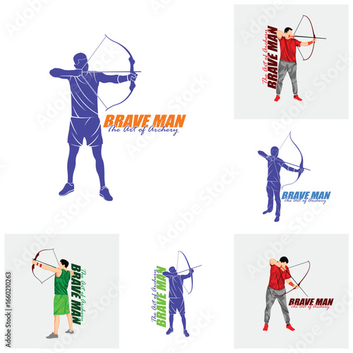 Set of Archer Logo Design Concepts Vector. Silhouette Male Archer Template Illustration