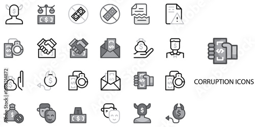 Corruption simple concept 24 Grew color icons set .Vector illustration.	
