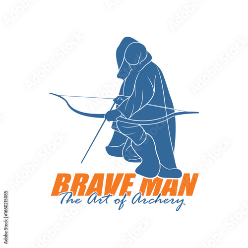 Archer Logo Design Concepts Vector. Silhouette Male Archer Template Illustration