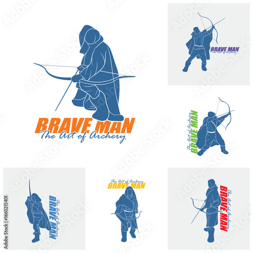 Set of Archer Logo Design Concepts Vector. Silhouette Male Archer Template Illustration