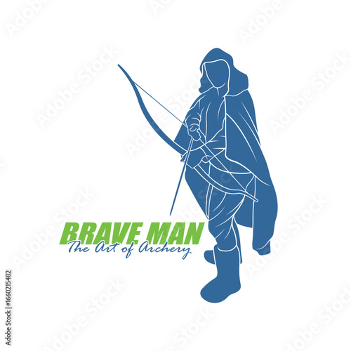 Archer Logo Design Concepts Vector. Silhouette Male Archer Template Illustration