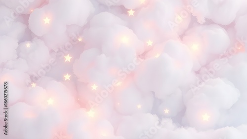 분홍 구름 사이사이 떠있는 빛나는 작은 별 패턴Shining little star patterns floating through pink clouds