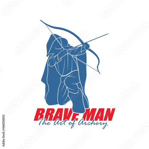 Archer Logo Design Concepts Vector. Silhouette Male Archer Template Illustration