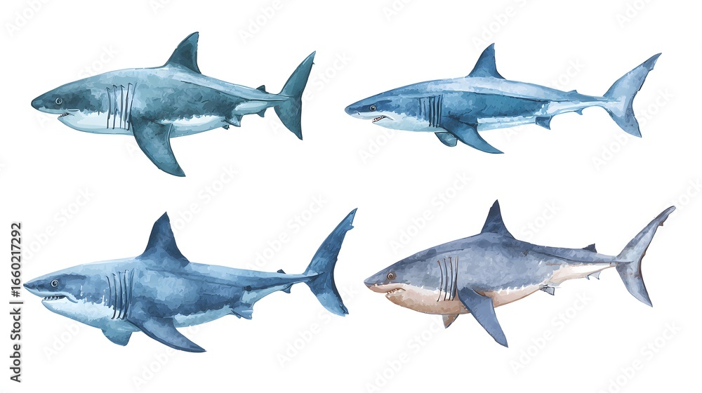 Naklejka premium Cute watercolor painting style illustration of Shark, isolated on white background