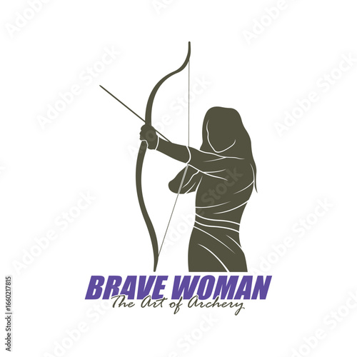 Archer Logo Design Concepts Vector. Silhouette Female Archer Template Illustration