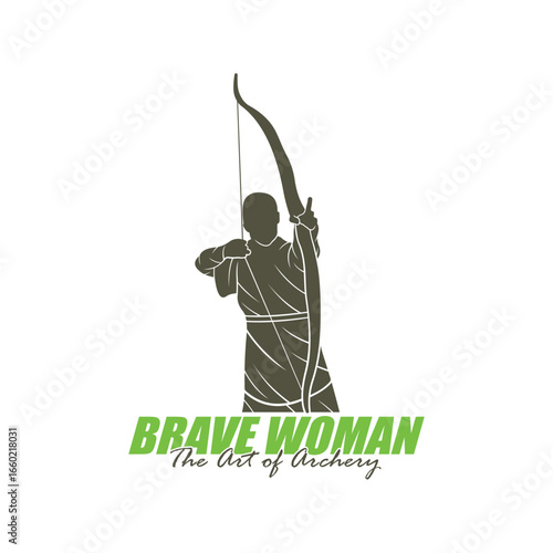 Archer Logo Design Concepts Vector. Silhouette Female Archer Template Illustration