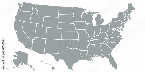 United States Map Gray Scale Simple Outline
