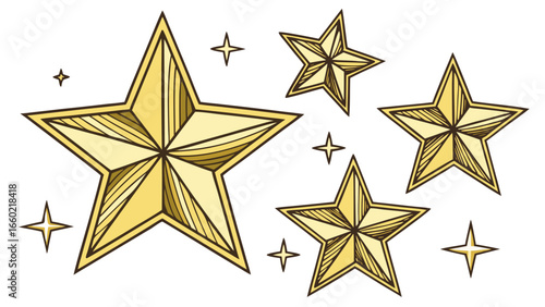 Sparkling golden stars shine brightly, symbolizing achievement, success, and celebration in a dynamic display.