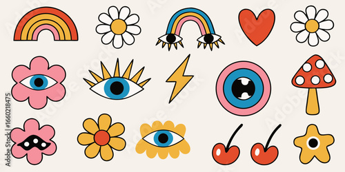 Collection of Trendy Psychedelic Stickers