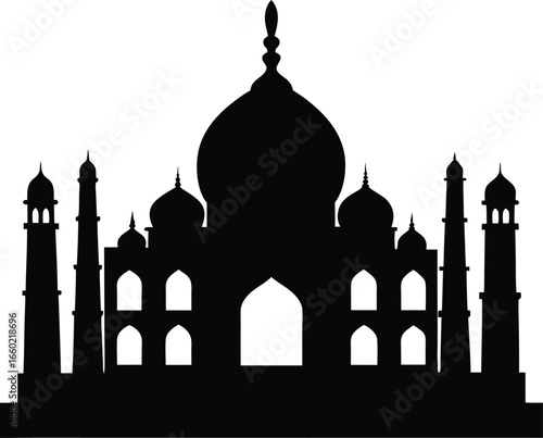Elegant taj mahal silhouette on white background