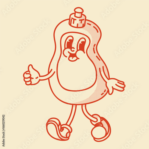 Smiling retro mascot bottle. Perfect for dish soap, shampoo or cleaner ads. Vintage character with thumbs up