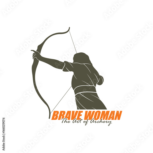 Archer Logo Design Concepts Vector. Silhouette Female Archer Template Illustration