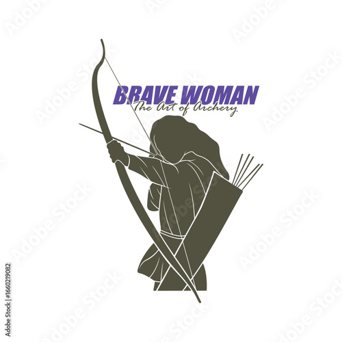 Archer Logo Design Concepts Vector. Silhouette Female Archer Template Illustration