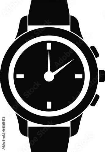 Classic wristwatch silhouette on white background