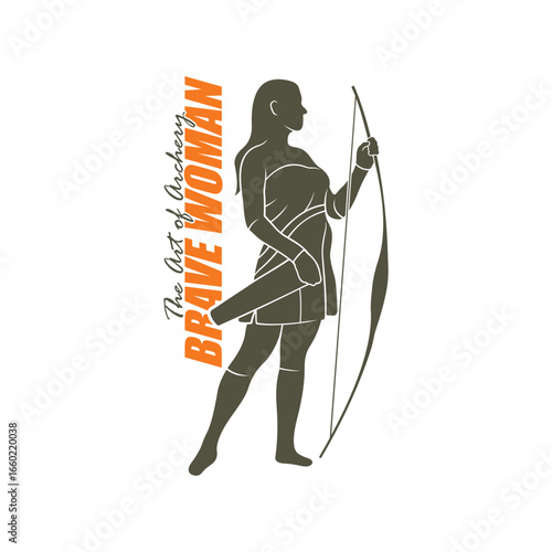 Archer Logo Design Concepts Vector. Silhouette Female Archer Template Illustration