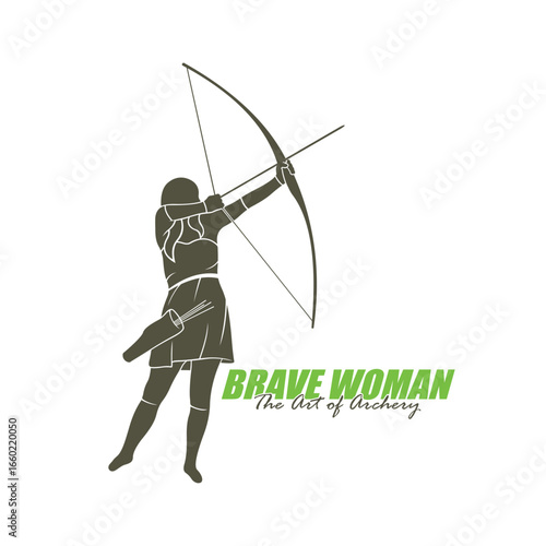 Archer Logo Design Concepts Vector. Silhouette Female Archer Template Illustration